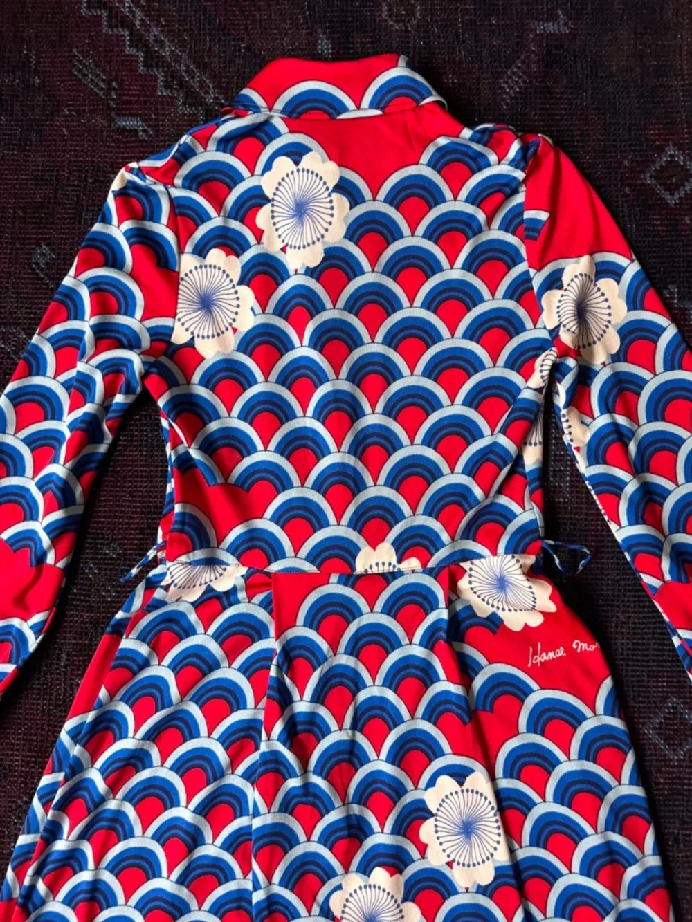 RARE Vintage Hanae Mori Midi Shirt Dress | Seigaiha Wave & Floral | Sz 2 Xs S - Picture 8 of 10